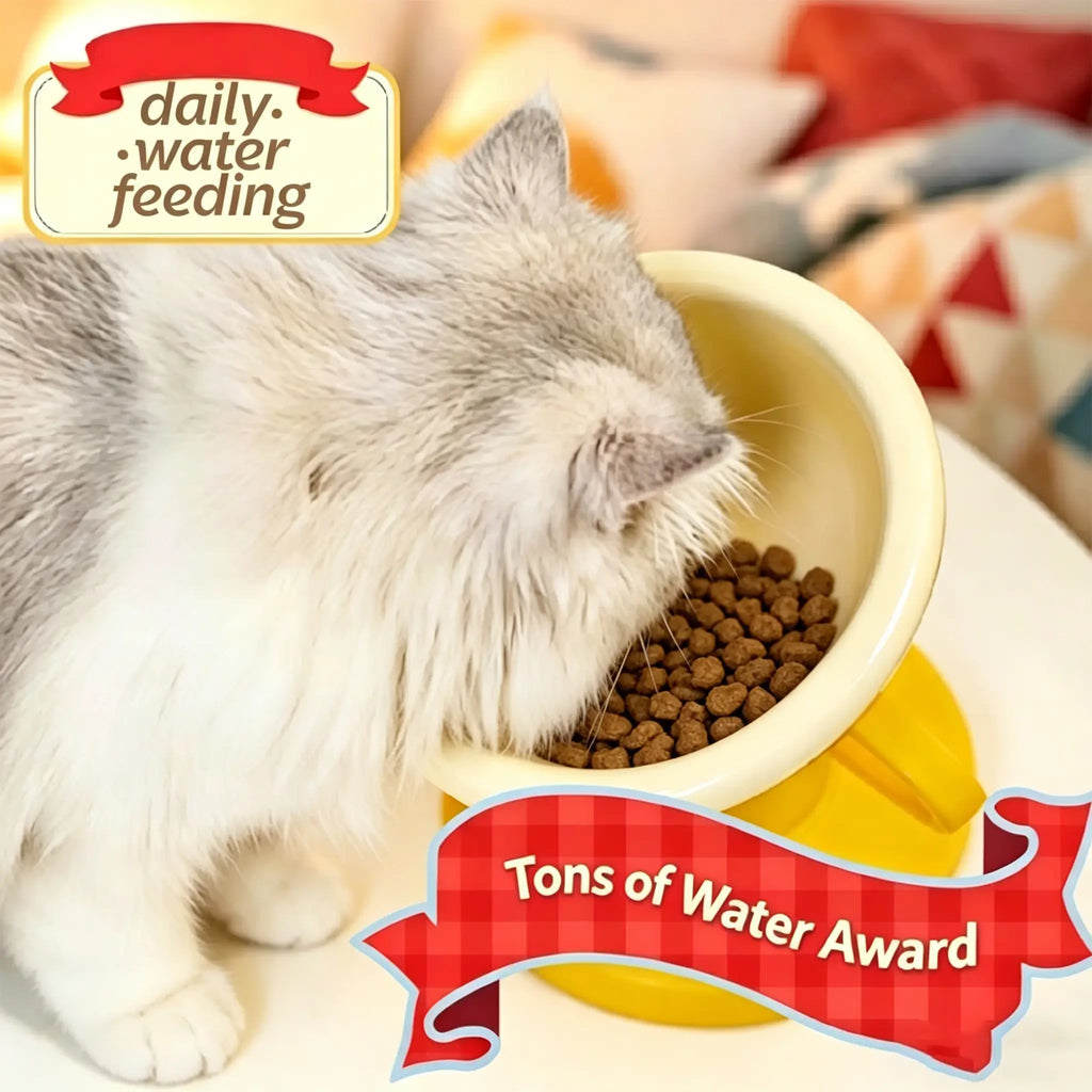 UFORU Trophy Shaped Raised Pet Food Bowl - Adjustable Tilted Ceramic Feeder, Neck-Friendly, Anti-Slip, for Cats & Small Medium Dogs