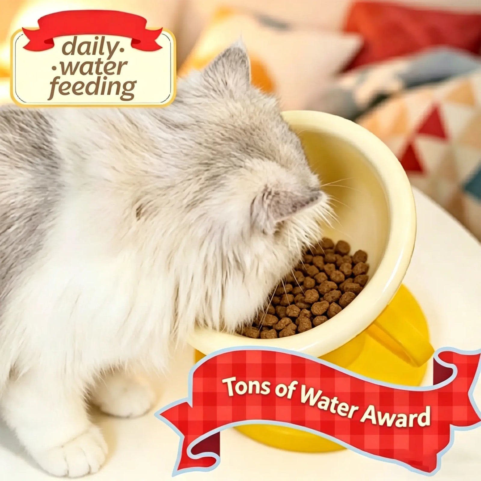 UFORU Trophy Shaped Raised Pet Food Bowl - Adjustable Tilted Ceramic Feeder, Neck-Friendly, Anti-Slip, for Cats & Small Medium Dogs