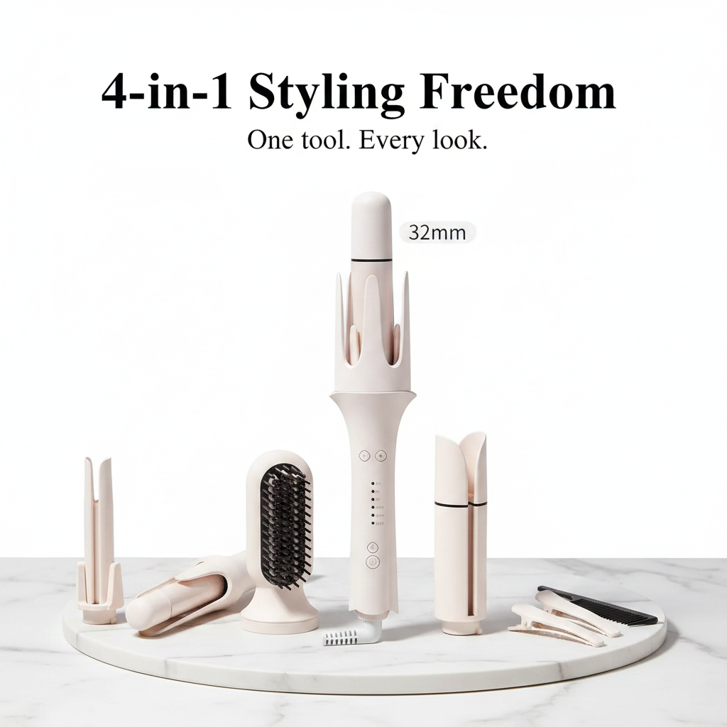 CurlCraft™ Pro 4-in-1 set — four precision barrels for waves, ringlets and curls