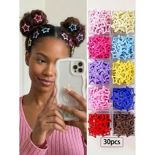 30-Piece Colorful Dopamine Hair Accessory Set, Fashion Hair Accessories, Sparkling Star Hair Clips, Cute Princess Flat Hair Clips for Daily Wear and School Tiktokshopbacktoschool