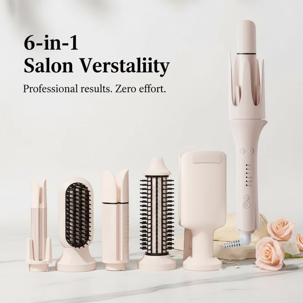 CurlCraft™ Pro 6-in-1 set — six interchangeable heads for total salon control at home
