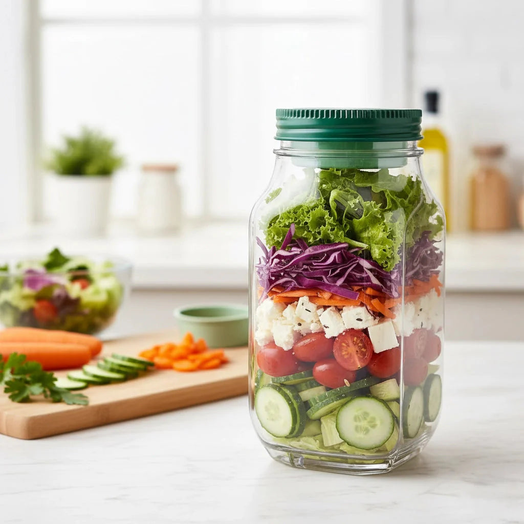 Layer & Go™ salad shaker jar with separate dressing cup — fresh lunch every time