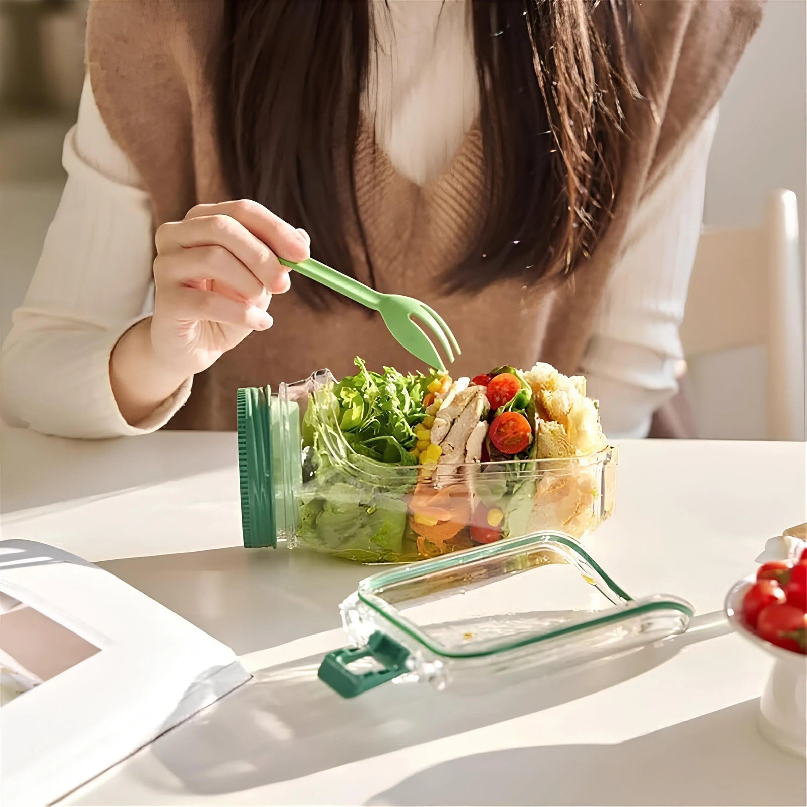 Layer & Go™ vertical jar keeping salad ingredients fresh and separated until ready to eat