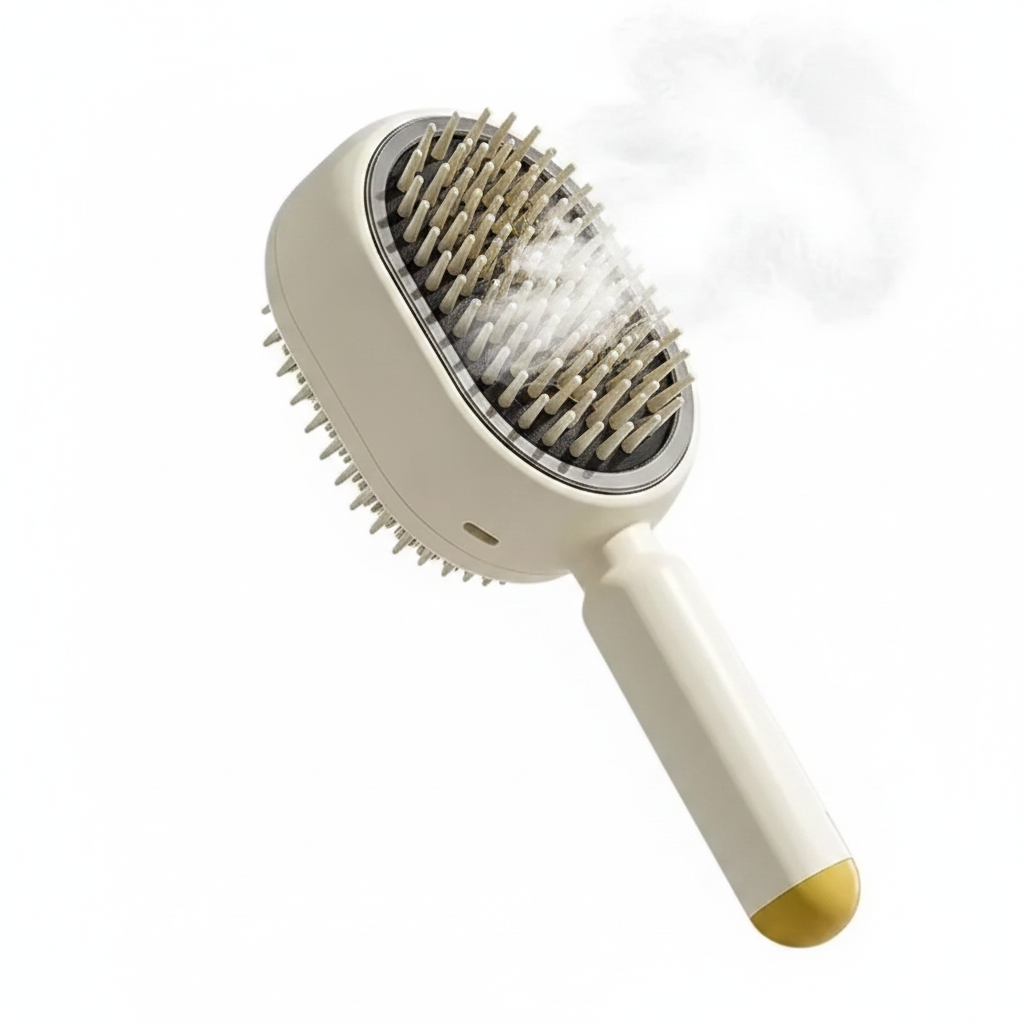 Vapor Glow™ hydrating mist hair brush in beige — frizz control and scalp massage