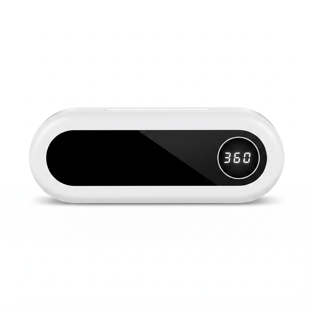 SteriDock UV Sterilizing Toothbrush Holder — premium studio product shot, ivory white, white background