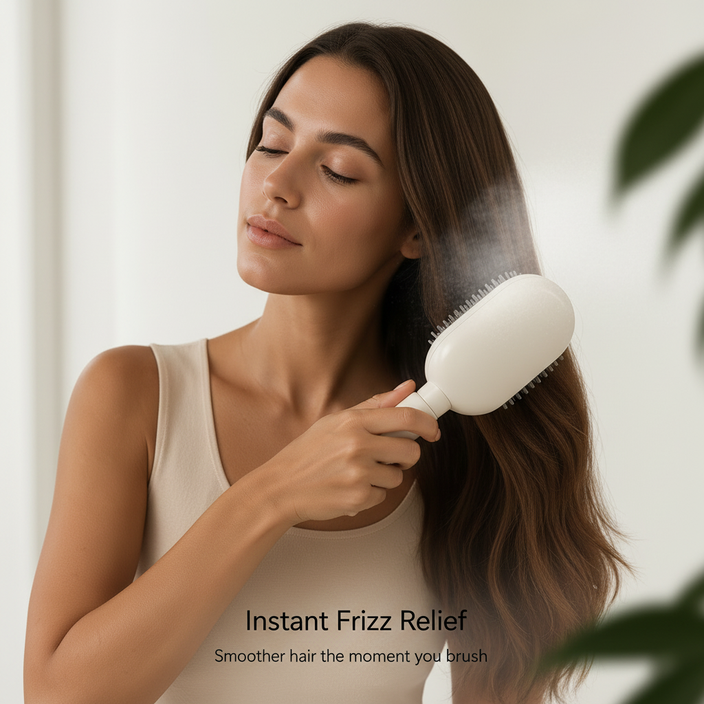 Vapor Glow™ taming frizz and flyaways instantly with fine cooling mist